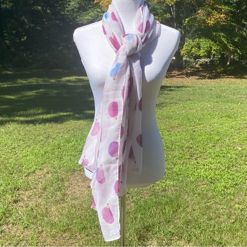 WOMENS NEW SCARF WRAP PASHMINA WHITE PURPLE BLUE HEDGEHOG PRINT LARGE RECTANGLE